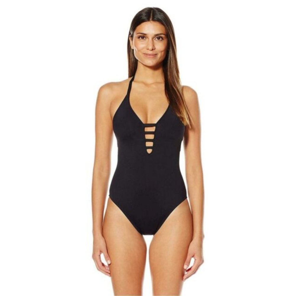 NWT La Blanca Strap Halter Black One Piece Swimsuit